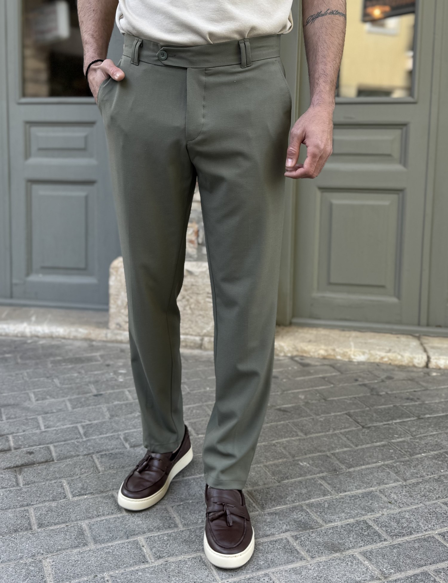 Fabricland Ανδρικό λαδί υφασμάτινο ίσιο παντελόνι FCL5300L